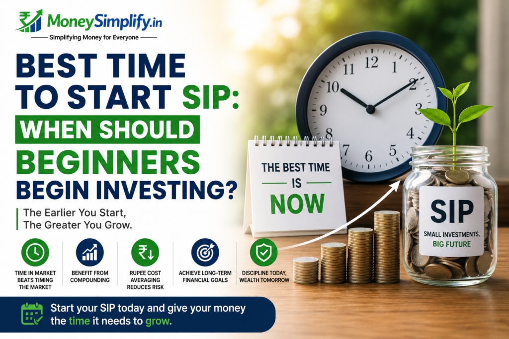 Best time to start SIP infographic showing early investing, compounding growth, and long-term wealth creation for beginners.