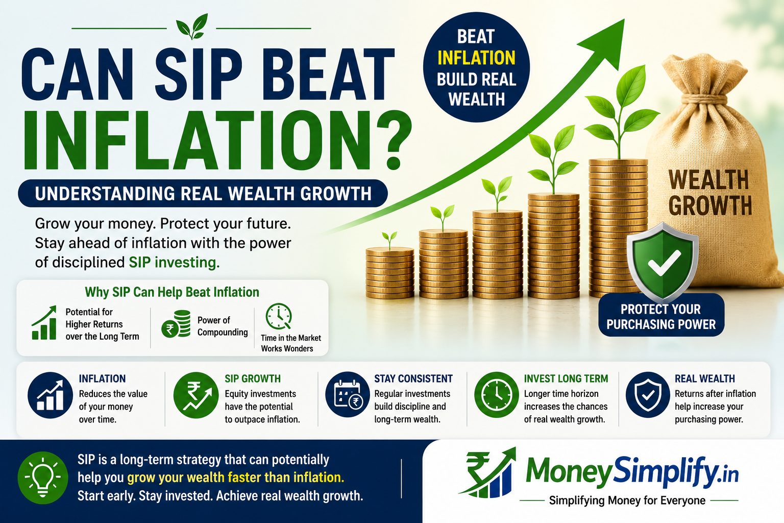 Featured image showing how SIP investing can potentially beat inflation through long-term wealth creation, compounding, and protecting purchasing power.