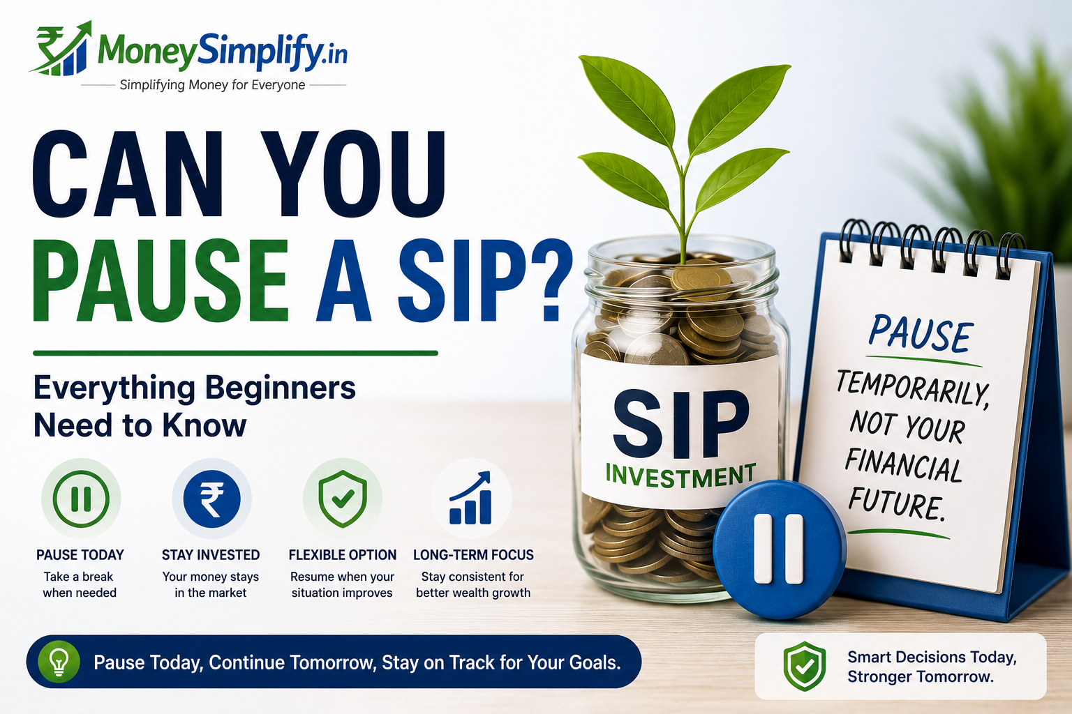 Featured image showing SIP pause option, temporary investment break, long-term wealth creation, and mutual fund investing for beginners.